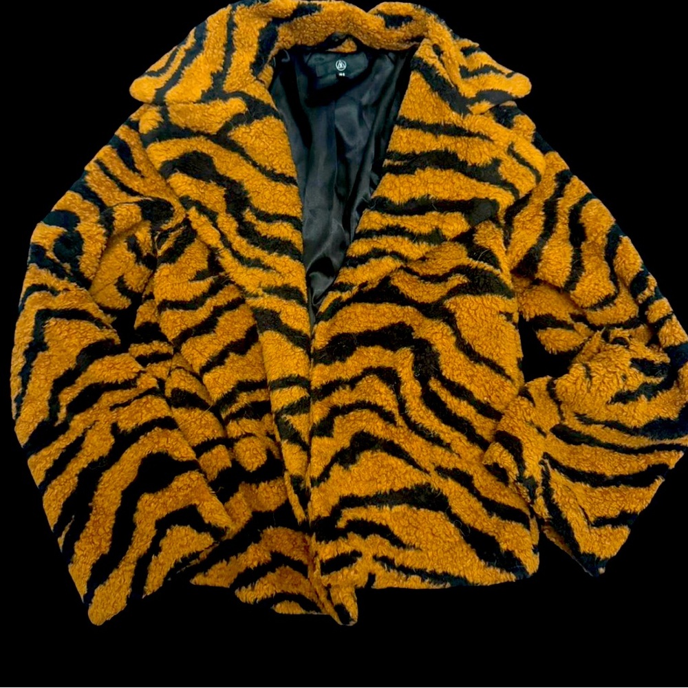 Missguided Orange and Black Teddy Jacket Animal Print